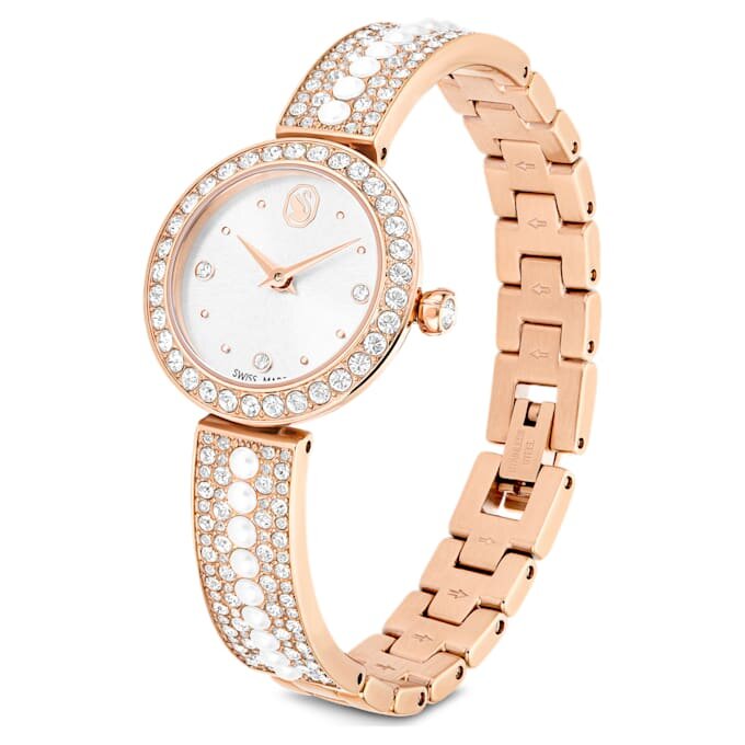 Montre-bracelet Matrix Pearl, fabrication suisse, bracelet en cristaux, blanc, finition dorée Montre-bracelet Matrix Pearl, fabrication suisse, bracelet en cristaux, blanc, finition dorée