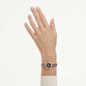 Montre-bracelet Matrix Pearl « Swiss Made », bracelet en cristaux, noir, finition ton or rose
