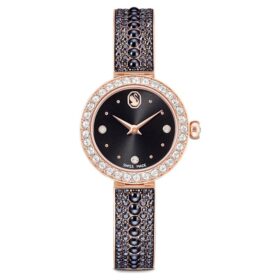 Montre-bracelet Matrix Pearl « Swiss Made », bracelet en cristaux, noir, finition ton or rose