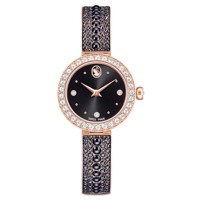 Montre-bracelet Matrix Pearl « Swiss Made », bracelet en cristaux, noir, finition ton or rose Montre-bracelet Matrix Pearl « Swiss Made », bracelet en cristaux, noir, finition ton or rose