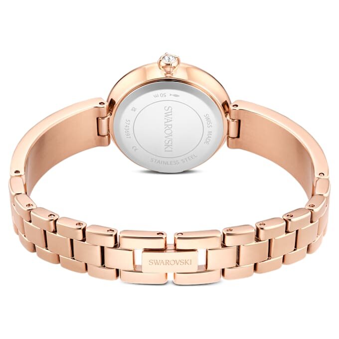 Montre-bracelet Matrix Pearl « Swiss Made », bracelet en cristaux, noir, finition ton or rose Montre-bracelet Matrix Pearl « Swiss Made », bracelet en cristaux, noir, finition ton or rose