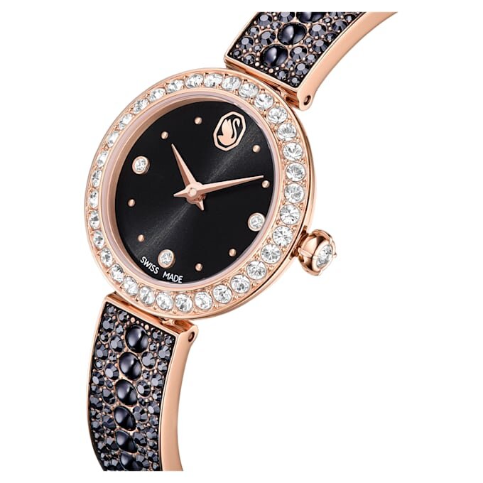 Montre-bracelet Matrix Pearl « Swiss Made », bracelet en cristaux, noir, finition ton or rose Montre-bracelet Matrix Pearl « Swiss Made », bracelet en cristaux, noir, finition ton or rose