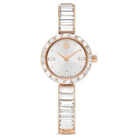 Montre-bracelet Matrix « Swiss Made », bracelet à cristaux, blanc, finition ton or rose