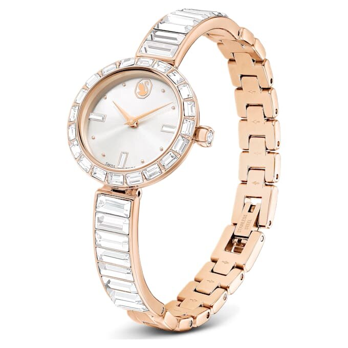 Montre-bracelet Matrix « Swiss Made », bracelet à cristaux, blanc, finition ton or rose Montre-bracelet Matrix « Swiss Made », bracelet à cristaux, blanc, finition ton or rose