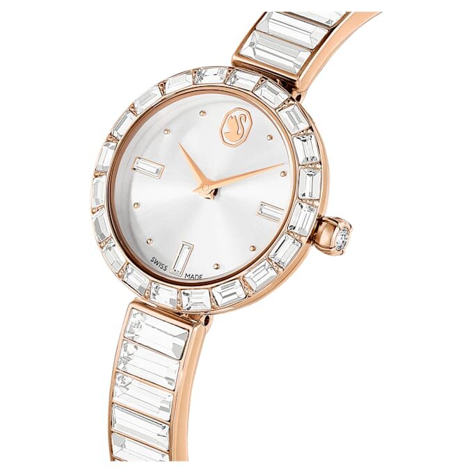 Montre-bracelet Matrix « Swiss Made », bracelet à cristaux, blanc, finition ton or rose Montre-bracelet Matrix « Swiss Made », bracelet à cristaux, blanc, finition ton or rose