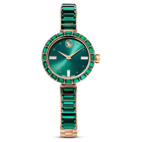 Montre-bracelet Matrix « Swiss Made », bracelet à cristaux, vert, finition dorée champagne