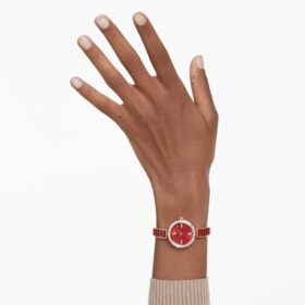 Montre-bracelet Matrix « Swiss Made », bracelet en cristaux, rouge, finition ton or rose