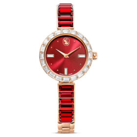 Montre-bracelet Matrix « Swiss Made », bracelet en cristaux, rouge, finition ton or rose