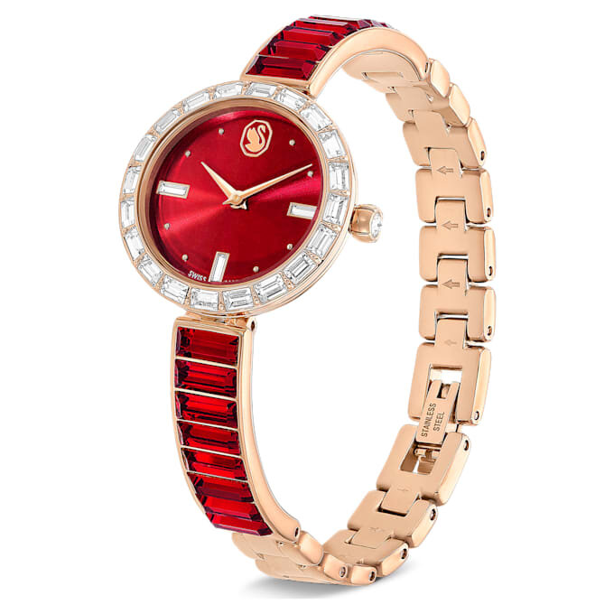 Montre-bracelet Matrix « Swiss Made », bracelet en cristaux, rouge, finition ton or rose Montre-bracelet Matrix « Swiss Made », bracelet en cristaux, rouge, finition ton or rose