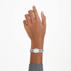 Montre à chaîne Dextera « Swiss Made », bracelet en cristaux, teinte argentée, acier inoxydable