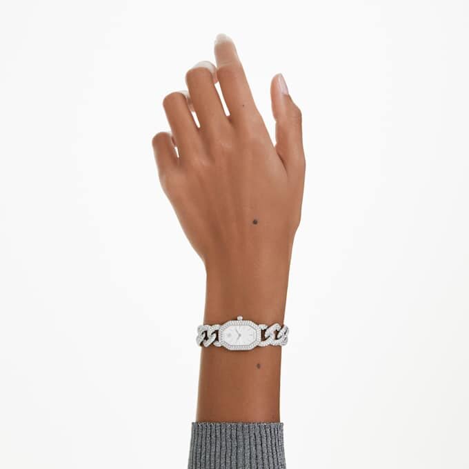 Montre à chaîne Dextera « Swiss Made », bracelet en cristaux, teinte argentée, acier inoxydable Montre à chaîne Dextera « Swiss Made », bracelet en cristaux, teinte argentée, acier inoxydable