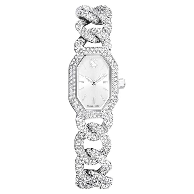 Montre à chaîne Dextera « Swiss Made », bracelet en cristaux, teinte argentée, acier inoxydable Montre à chaîne Dextera « Swiss Made », bracelet en cristaux, teinte argentée, acier inoxydable
