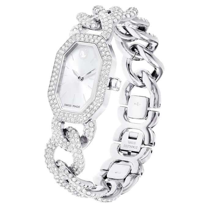 Montre à chaîne Dextera « Swiss Made », bracelet en cristaux, teinte argentée, acier inoxydable Montre à chaîne Dextera « Swiss Made », bracelet en cristaux, teinte argentée, acier inoxydable