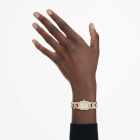 Montre à chaîne Dextera « Swiss Made », bracelet en cristaux, teinte or, finition dorée