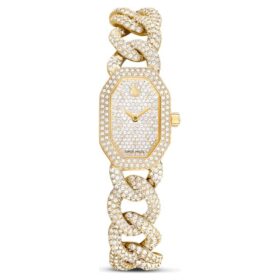 Montre à chaîne Dextera « Swiss Made », bracelet en cristaux, teinte or, finition dorée