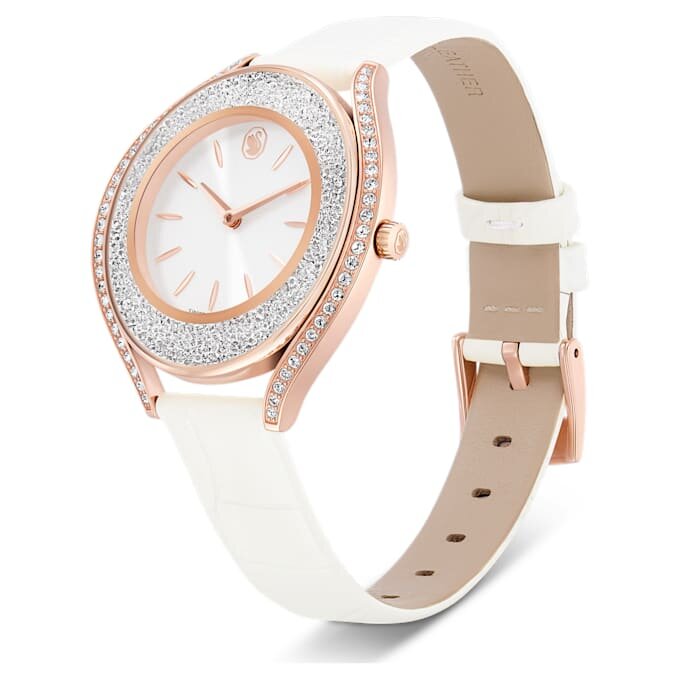 Montre Crystalline Aura « Swiss Made », bracelet en cuir, blanche, finition dorée rose Montre Crystalline Aura « Swiss Made », bracelet en cuir, blanche, finition dorée rose