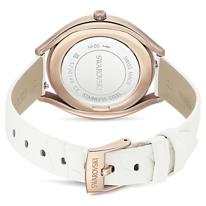 Montre Crystalline Aura « Swiss Made », bracelet en cuir, blanche, finition dorée rose Montre Crystalline Aura « Swiss Made », bracelet en cuir, blanche, finition dorée rose