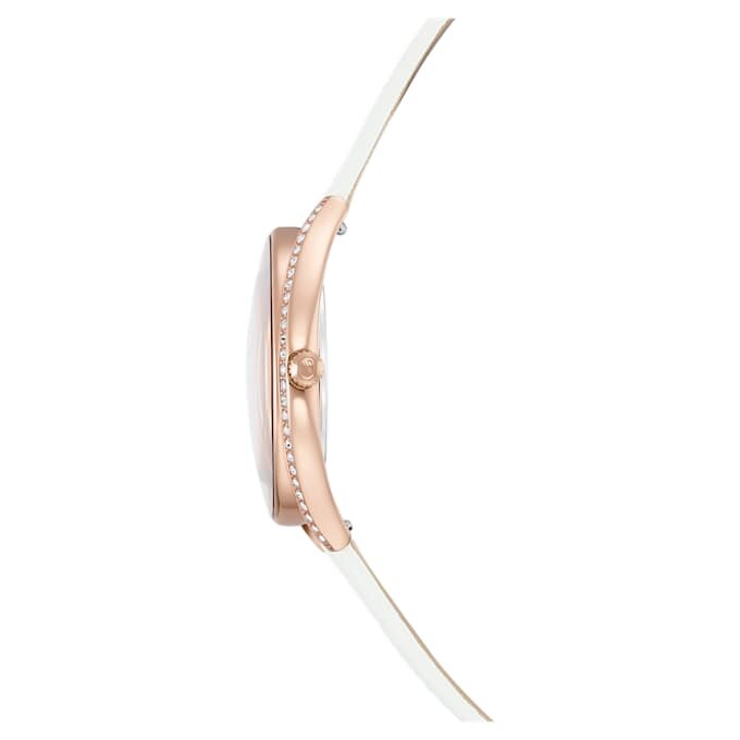Montre Crystalline Aura « Swiss Made », bracelet en cuir, blanche, finition dorée rose Montre Crystalline Aura « Swiss Made », bracelet en cuir, blanche, finition dorée rose