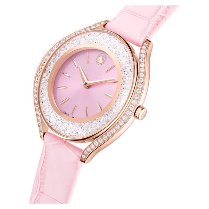 Montre Crystalline Aura « Swiss Made », bracelet en cuir, rose, finition dorée rose Montre Crystalline Aura « Swiss Made », bracelet en cuir, rose, finition dorée rose