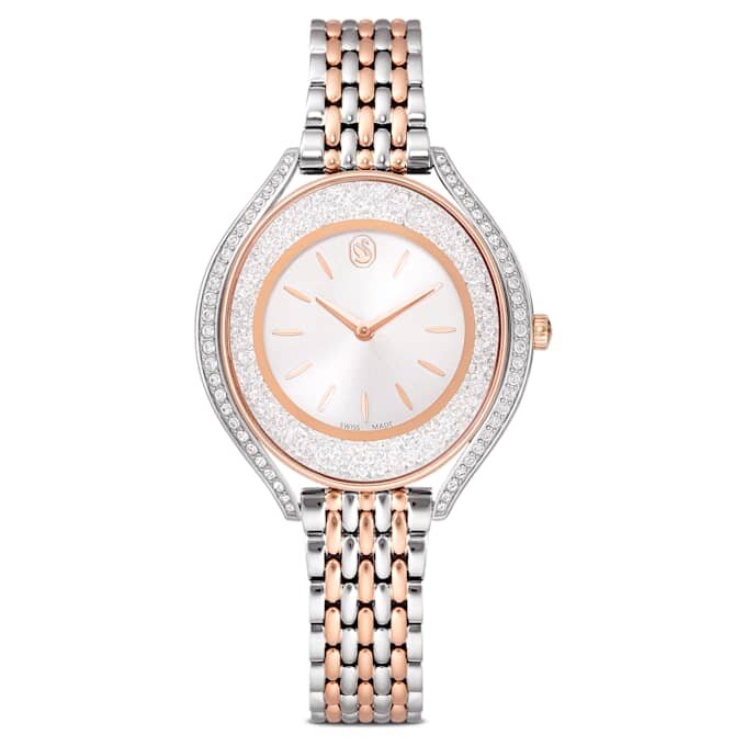 Montre Crystalline Aura « Swiss Made », bracelet en métal, teinte or rose, finition mélange de métaux Montre Crystalline Aura « Swiss Made », bracelet en métal, teinte or rose, finition mélange de métaux