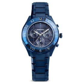 Montre Dextera Chrono 39 mm, fabrication suisse, bracelet en métal, bleu, finition bleue