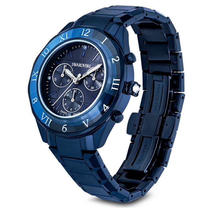 Montre Dextera Chrono 39 mm, fabrication suisse, bracelet en métal, bleu, finition bleue Montre Dextera Chrono 39 mm, fabrication suisse, bracelet en métal, bleu, finition bleue