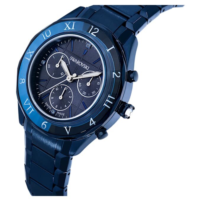 Montre Dextera Chrono 39 mm, fabrication suisse, bracelet en métal, bleu, finition bleue Montre Dextera Chrono 39 mm, fabrication suisse, bracelet en métal, bleu, finition bleue
