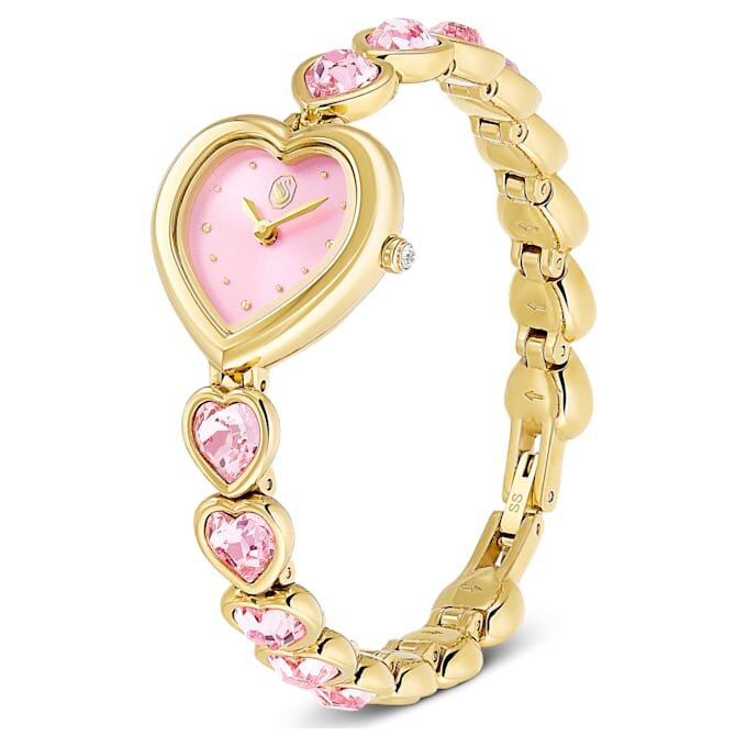 Montre Idyllia Heart à bracelet en cristal, rose, finition dorée Montre Idyllia Heart à bracelet en cristal, rose, finition dorée