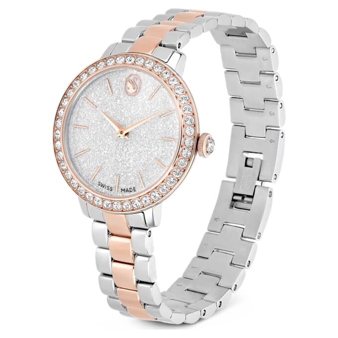 Montre Matrix à 3 maillons, fabrication suisse, bracelet en métal, finition argentée et dorée rose Montre Matrix à 3 maillons, fabrication suisse, bracelet en métal, finition argentée et dorée rose
