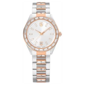 Montre Matrix Date « Swiss Made », bracelet en métal, teinte or rose, finition mélange de métaux