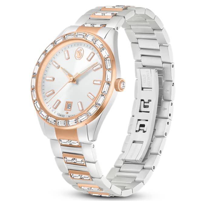 Montre Matrix Date « Swiss Made », bracelet en métal, teinte or rose, finition mélange de métaux Montre Matrix Date « Swiss Made », bracelet en métal, teinte or rose, finition mélange de métaux