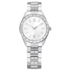 Montre Matrix Date « Swiss Made », bracelet en métal, ton argenté, acier inoxydable