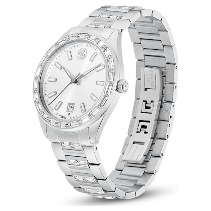 Montre Matrix Date « Swiss Made », bracelet en métal, ton argenté, acier inoxydable Montre Matrix Date « Swiss Made », bracelet en métal, ton argenté, acier inoxydable