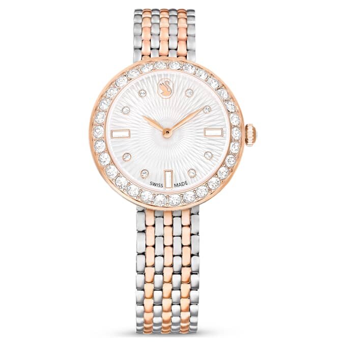 Montre Matrix Tennis à 7 maillons, fabrication suisse, bracelet en métal, teinte or rose, finition mélange de métaux Montre Matrix Tennis à 7 maillons, fabrication suisse, bracelet en métal, teinte or rose, finition mélange de métaux