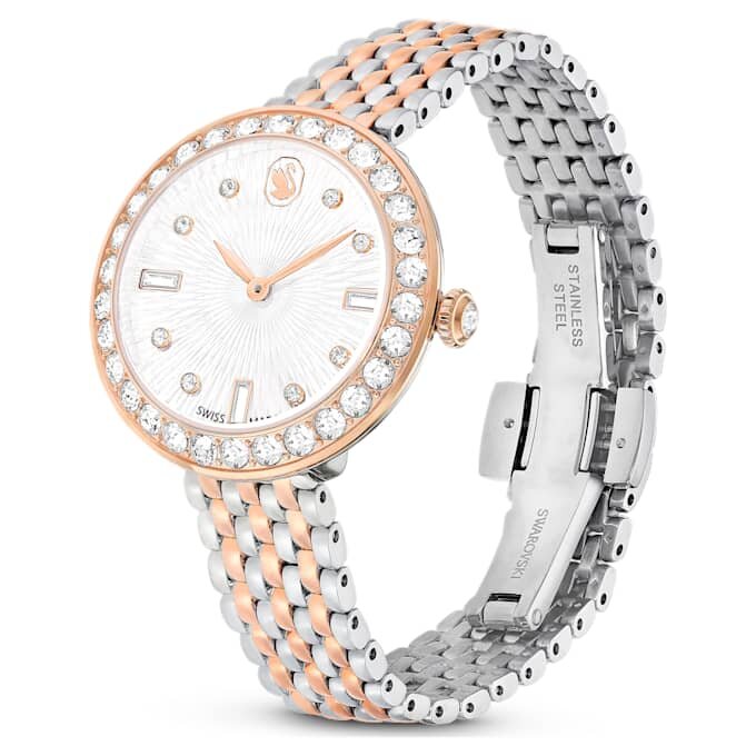 Montre Matrix Tennis à 7 maillons, fabrication suisse, bracelet en métal, teinte or rose, finition mélange de métaux Montre Matrix Tennis à 7 maillons, fabrication suisse, bracelet en métal, teinte or rose, finition mélange de métaux