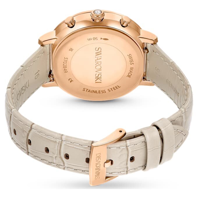 Montre Matrix Tennis Chrono « Swiss Made », bracelet en cuir, beige, finition couleur or rose Montre Matrix Tennis Chrono « Swiss Made », bracelet en cuir, beige, finition couleur or rose