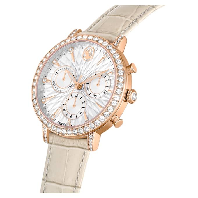 Montre Matrix Tennis Chrono « Swiss Made », bracelet en cuir, beige, finition couleur or rose Montre Matrix Tennis Chrono « Swiss Made », bracelet en cuir, beige, finition couleur or rose