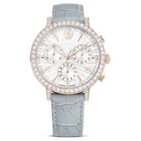 Montre Matrix Tennis Chrono « Swiss Made », bracelet en cuir, gris, finition dorée champagne