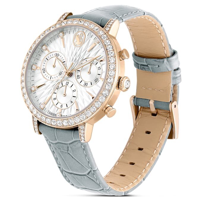 Montre Matrix Tennis Chrono « Swiss Made », bracelet en cuir, gris, finition dorée champagne Montre Matrix Tennis Chrono « Swiss Made », bracelet en cuir, gris, finition dorée champagne