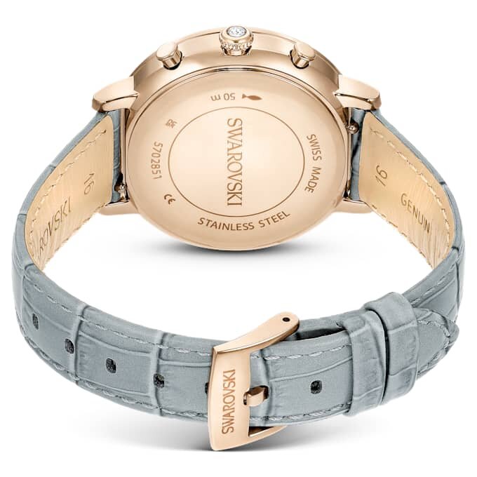 Montre Matrix Tennis Chrono « Swiss Made », bracelet en cuir, gris, finition dorée champagne Montre Matrix Tennis Chrono « Swiss Made », bracelet en cuir, gris, finition dorée champagne