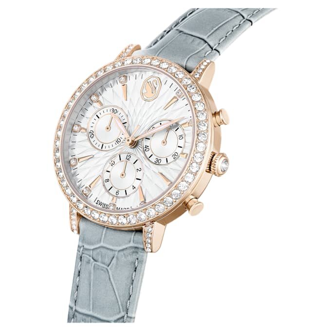 Montre Matrix Tennis Chrono « Swiss Made », bracelet en cuir, gris, finition dorée champagne Montre Matrix Tennis Chrono « Swiss Made », bracelet en cuir, gris, finition dorée champagne