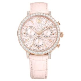 Montre Matrix Tennis Chrono « Swiss Made », bracelet en cuir, rose, finition dorée rose