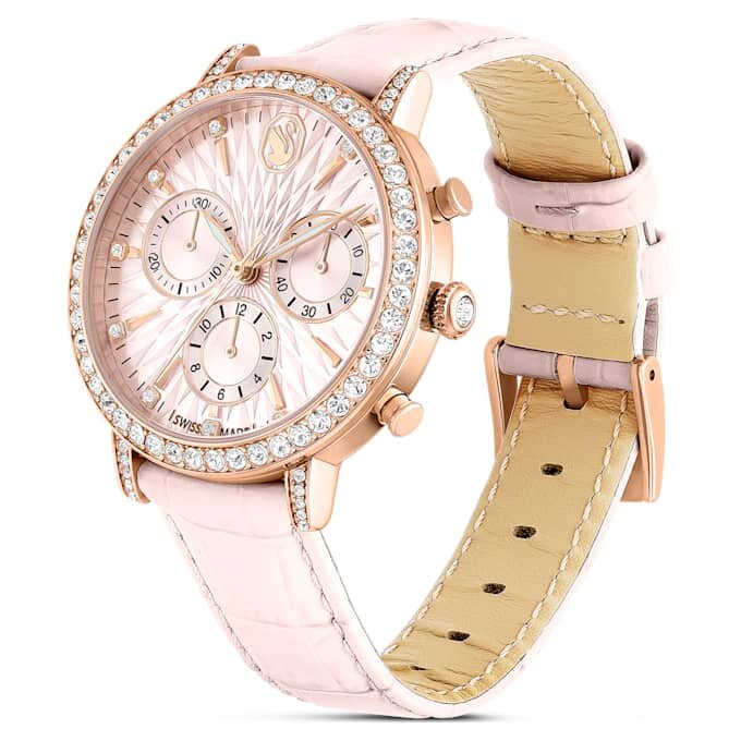 Montre Matrix Tennis Chrono « Swiss Made », bracelet en cuir, rose, finition dorée rose Montre Matrix Tennis Chrono « Swiss Made », bracelet en cuir, rose, finition dorée rose