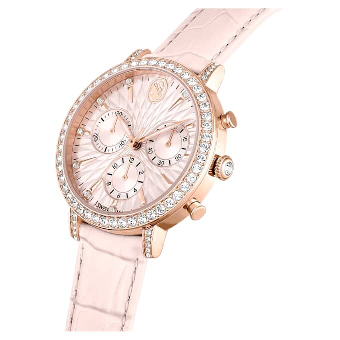 Montre Matrix Tennis Chrono « Swiss Made », bracelet en cuir, rose, finition dorée rose Montre Matrix Tennis Chrono « Swiss Made », bracelet en cuir, rose, finition dorée rose