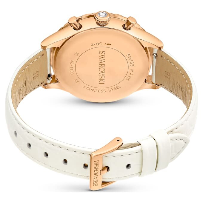 Montre Octea Chrono « Swiss Made », bracelet en cuir, blanche, finition couleur or rose Montre Octea Chrono « Swiss Made », bracelet en cuir, blanche, finition couleur or rose