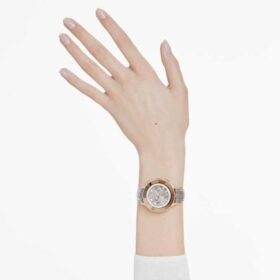 Montre Octea Chrono « Swiss Made », bracelet en cuir, gris, finition dorée rose