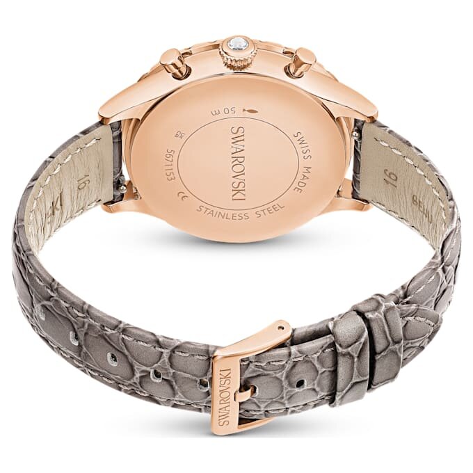 Montre Octea Chrono « Swiss Made », bracelet en cuir, gris, finition dorée rose Montre Octea Chrono « Swiss Made », bracelet en cuir, gris, finition dorée rose