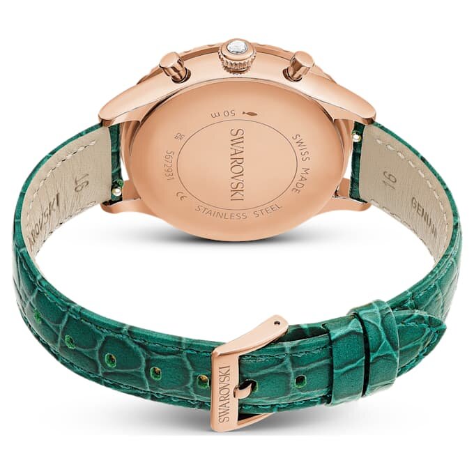 Montre Octea Chrono « Swiss Made », bracelet en cuir, vert, finition couleur or rose Montre Octea Chrono « Swiss Made », bracelet en cuir, vert, finition couleur or rose
