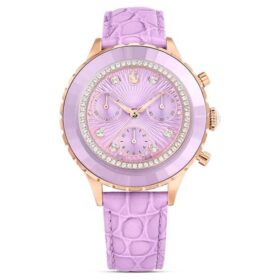 Montre Octea Chrono « Swiss Made », bracelet en cuir, violet, finition or rose
