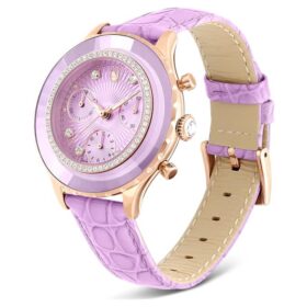 Montre Octea Chrono « Swiss Made », bracelet en cuir, violet, finition or rose